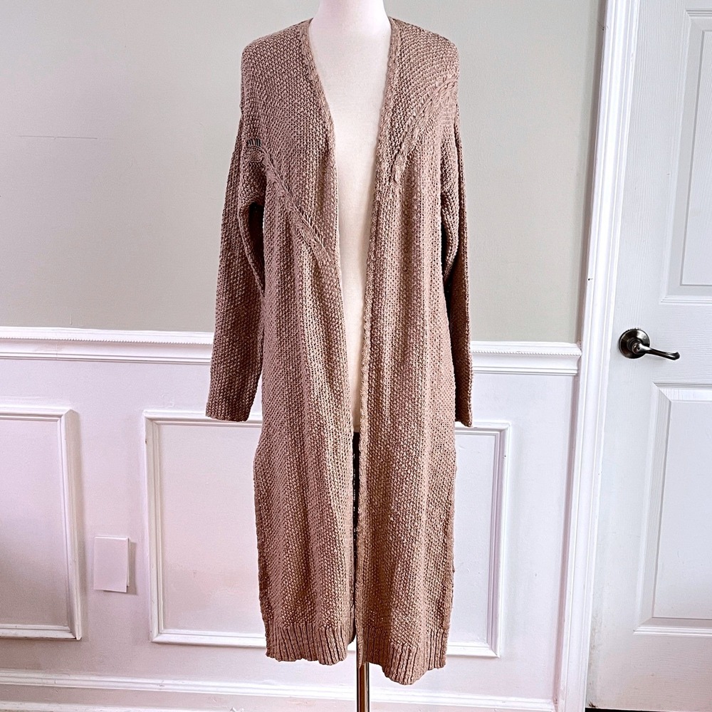 Natural Life XS S Long Knit Open Front Cardigan Sweater Taupe‎